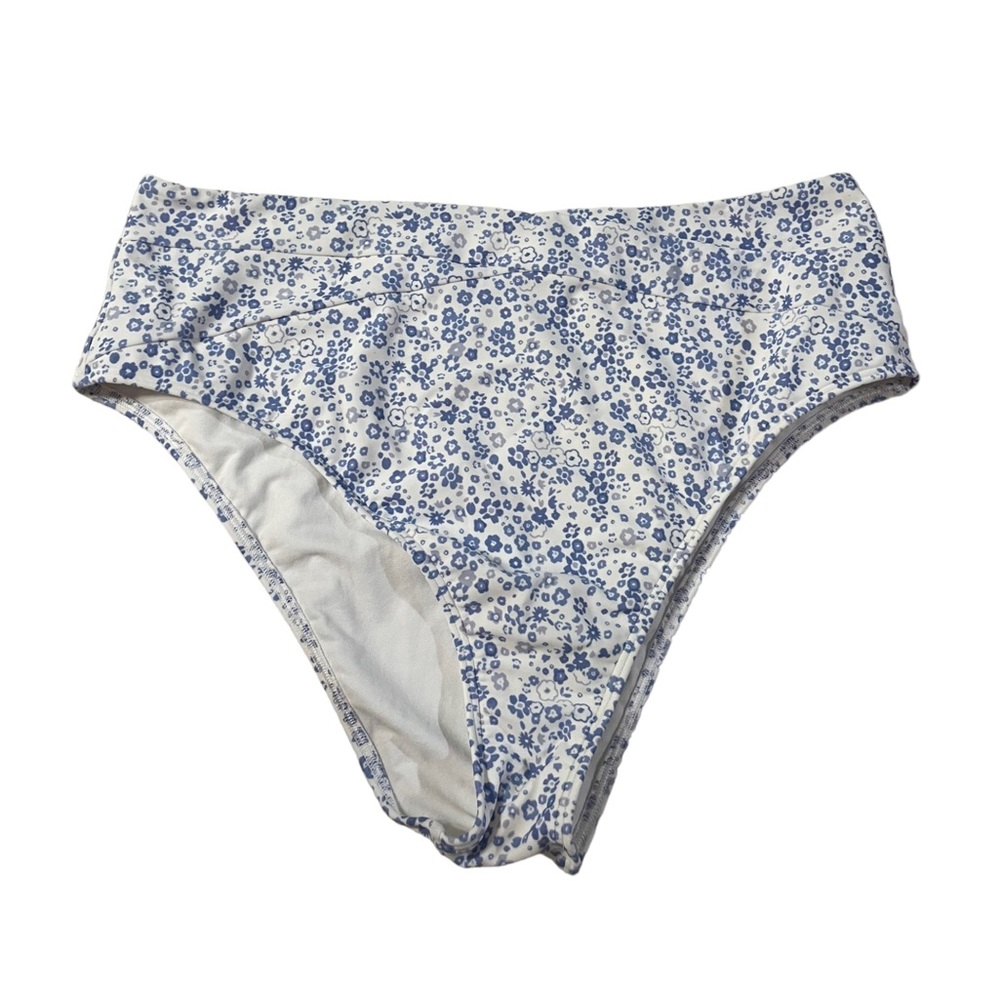 Hollister White and Blue Floral High-Waist Bikini Bottoms